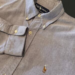 Vintage Ralph Lauren Button Down Shirt Flesh Pony Purple Mens 17-35‎